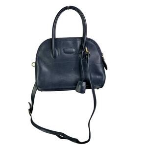 Womens Handbag Blue Detachable Shoulder Strap Gold Trim Old Money Classic